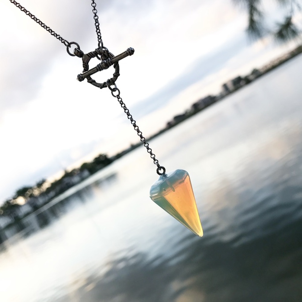 Opalite pendulum lariat silver boho necklace - Picture 4 of 7